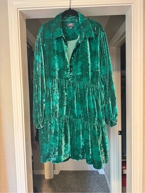 Maeve Velvet Green Tiered Shirt Dress